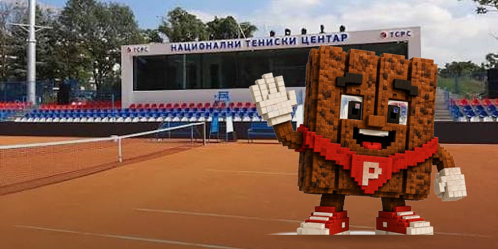 Маскота Плочко на теренима Националног тениског центра ТСРС