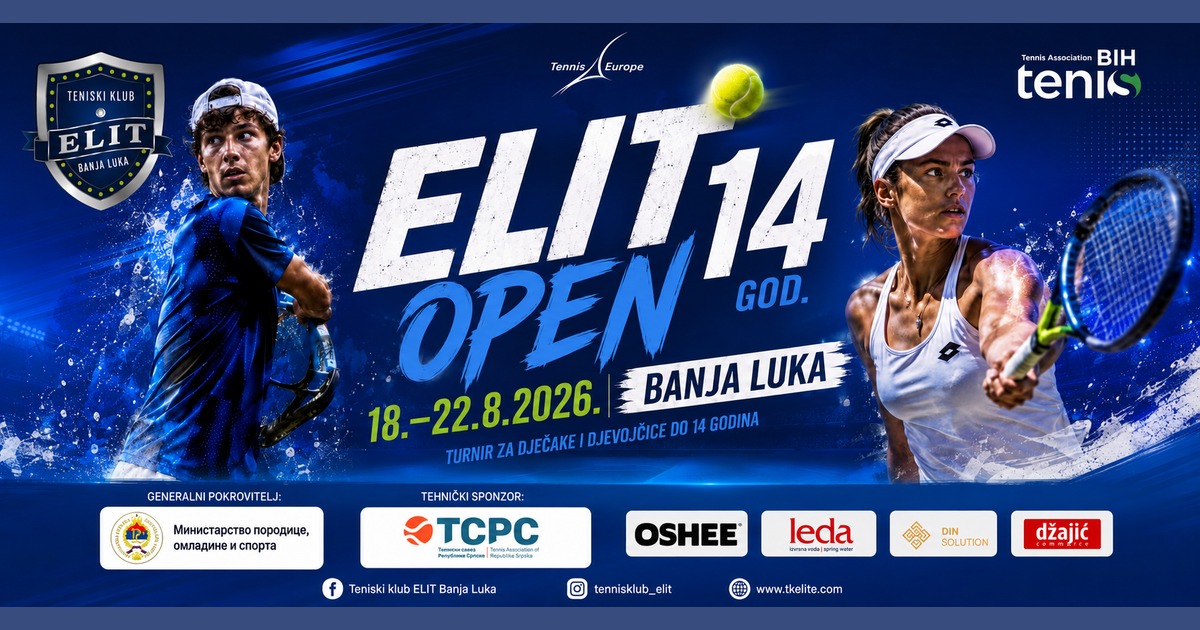 Plakat turnira ELIT OPEN 14 Tennis Europe u Banjoj Luci, 18-22. avgusta 2026.