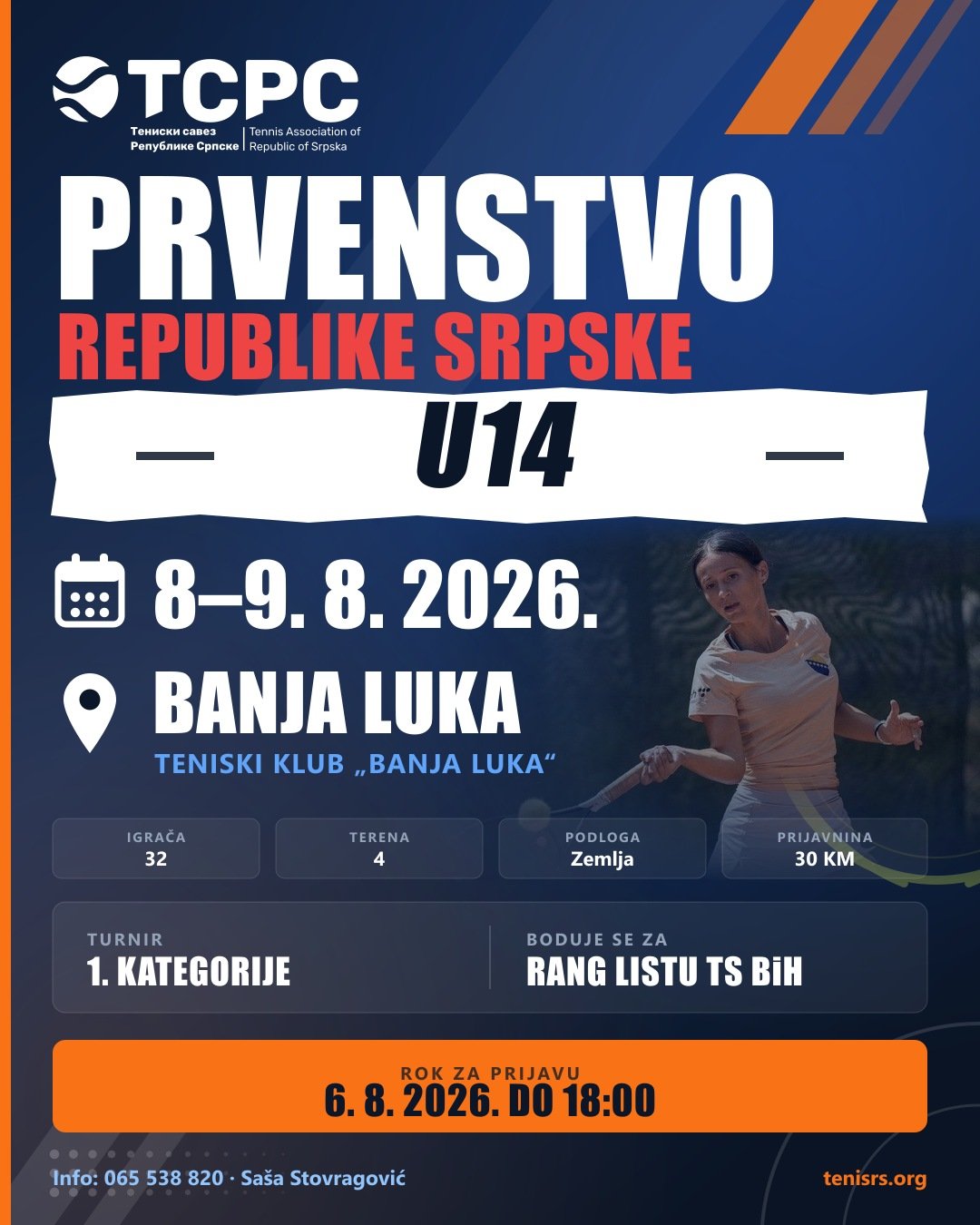 Plakat — Prvenstvo RS U14, 8–9. avgusta 2026, TK Banja Luka